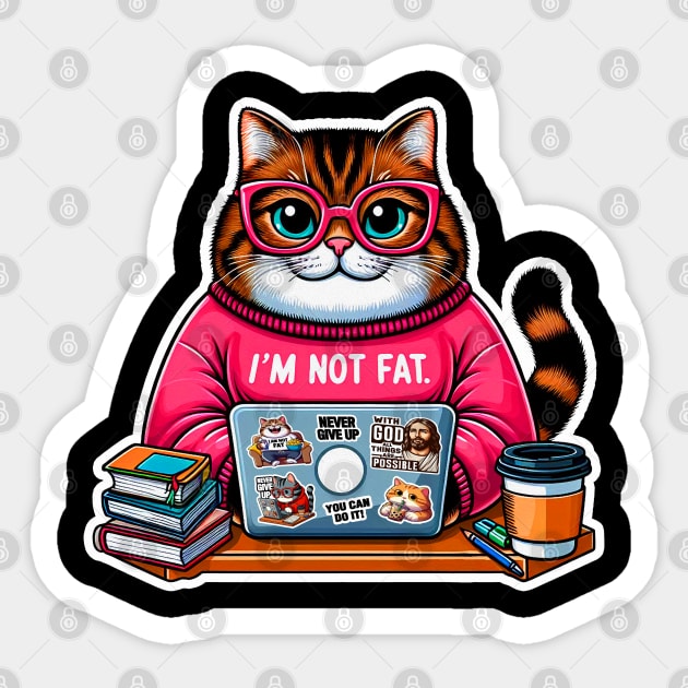 I'm Not Fat Chubby Tabby Cat Laptop Homework Hardworking Study Hard Sticker by Plushism